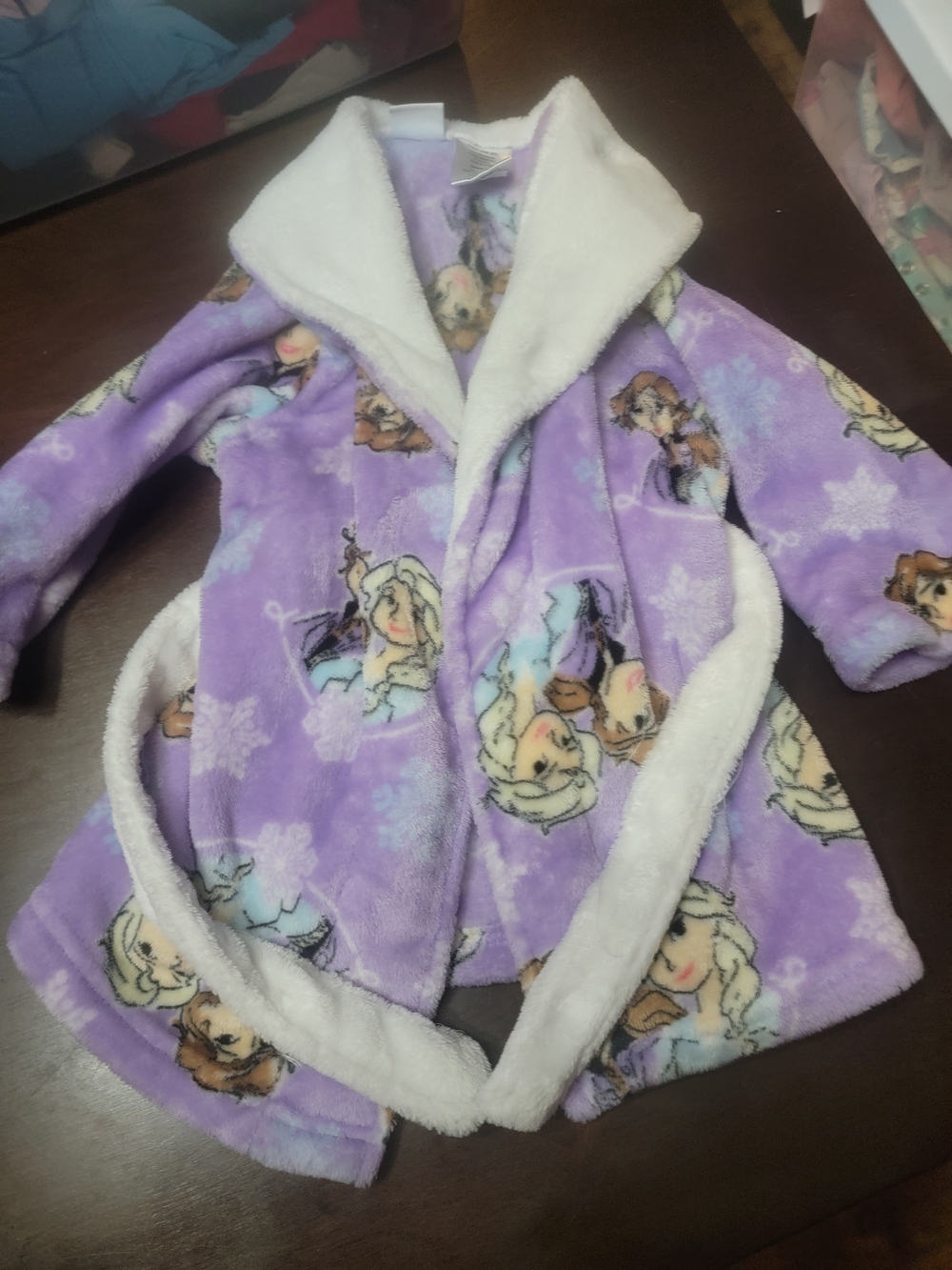 Kids Purple Fleece Hooded Robe with Princess Print